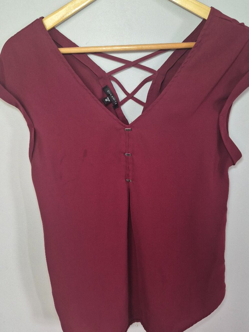 Dynamite Women’s XS Burgundy Criss Cross Back Blouse Short Sleeve Top